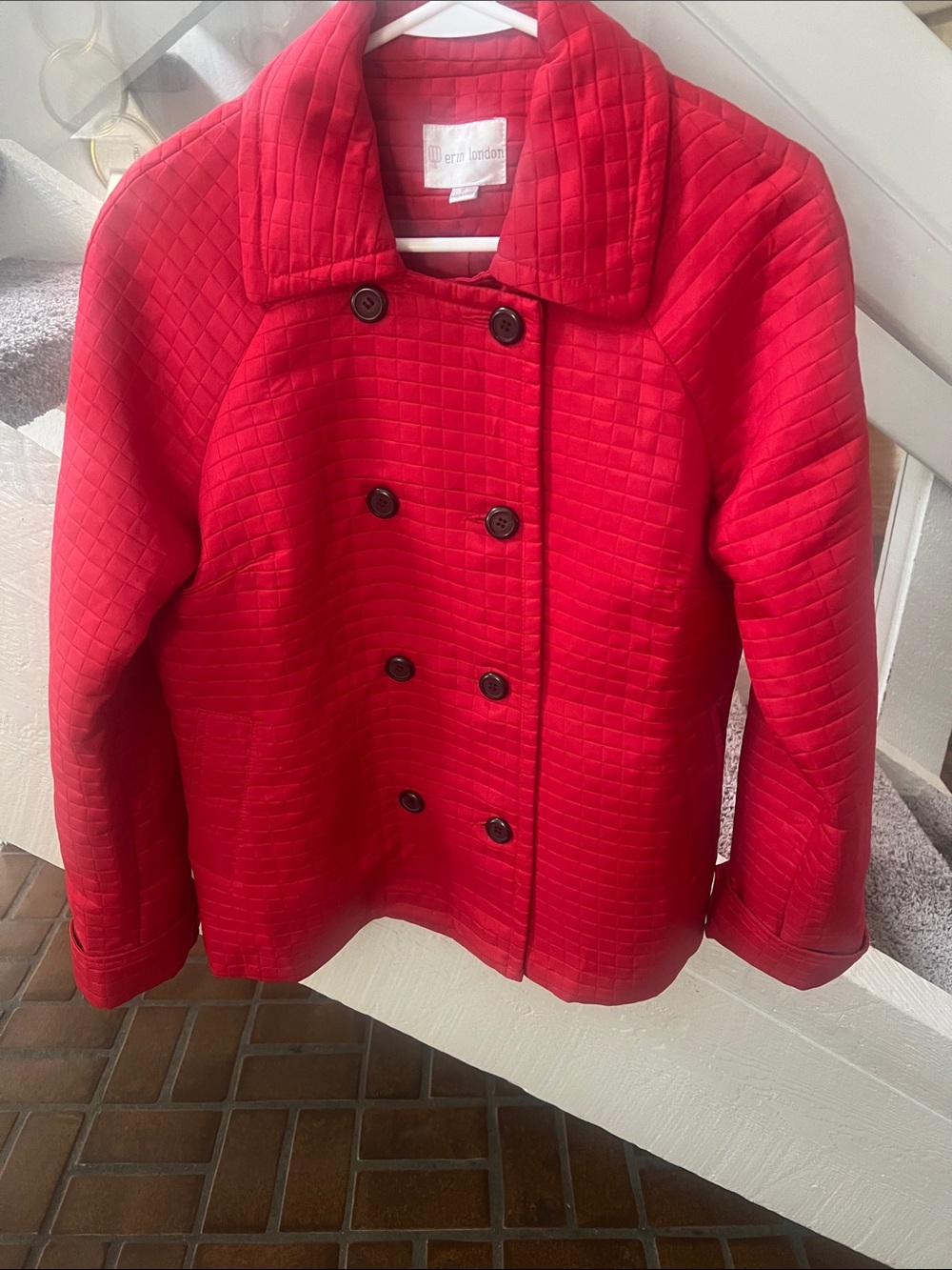 erin london Red Quilted Double-Breasted Pea Coat